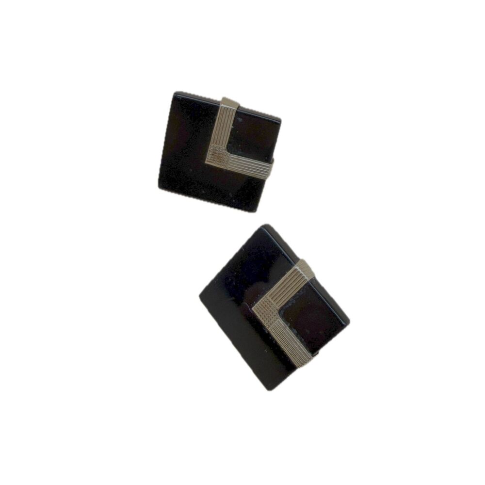 Vintage Onyx Square 1980s Earrings - 14k Yellow Gold - As Is